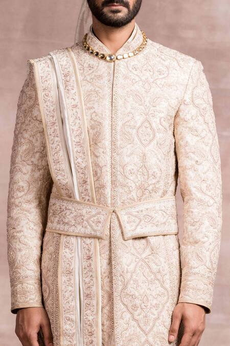 Buy Tarun Tahiliani White Sherwani Katan Kurta Jacquard Churidar Embroidered Set Online at Aza Fashions Buy_Tarun Tahiliani_White Sherwani Katan Kurta Jacquard Churidar Embroidered Set_Online_at_Aza_Fashions