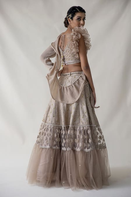 Merge Design Embroidered Ruffle Lehenga Set 