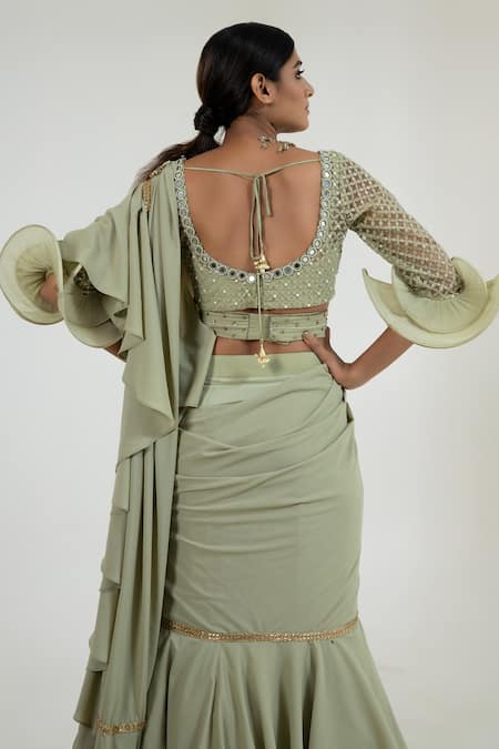 Merge Design Pre-Draped Ruffle Saree With Blouse 