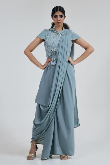 Pant Saree: Rent Grey Lace Dhoti Pant Saree Online