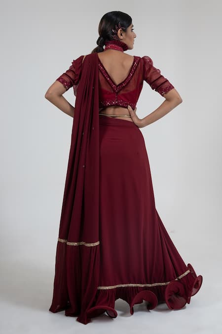 Merge Design Pre-Draped Saree With Embroidered Blouse 