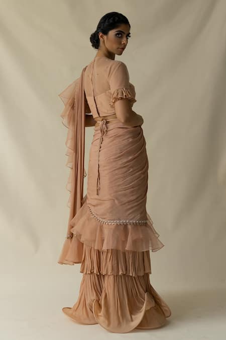 Merge Design Ruffle Saree With Embroidered Blouse 