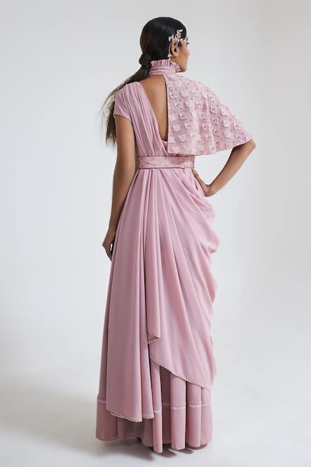 Georgette butterfly sleeves gown with detachable belt –  jaipurtrendzbyruchita