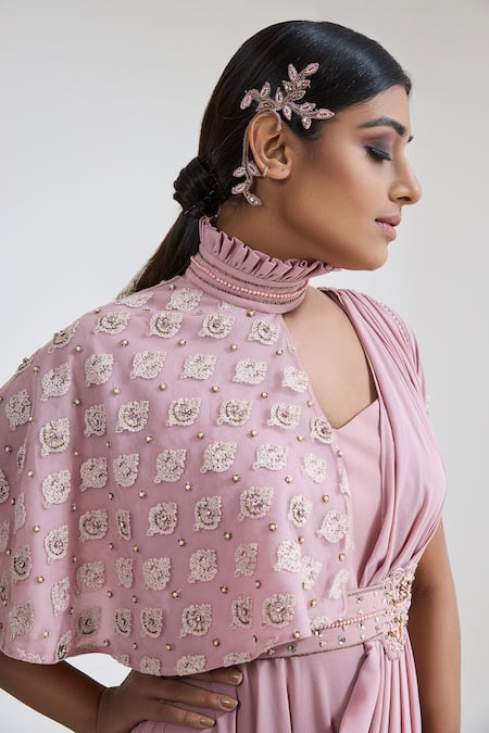 Buy Pink Georgette Tie And Dye Mirror Asymmetric One Shoulder Saree Gown  For Women by Bharat Adiani Online at Aza Fashions.