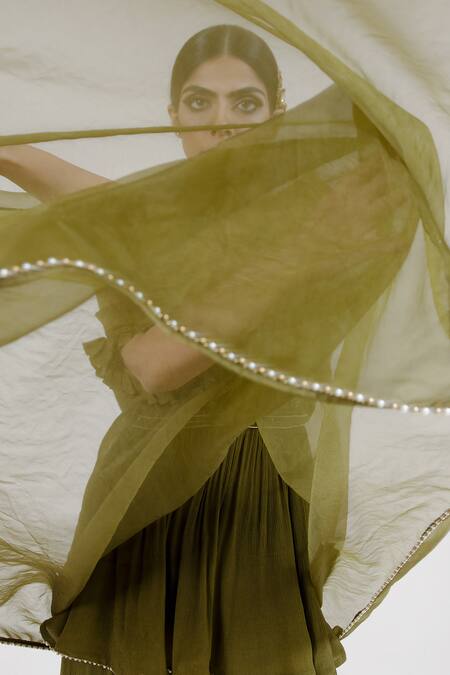 Shop Merge Design Green Lining Crepe, Peplum And Sharara Chiffon, Shrug Embroidered Kurta Set Online at Aza Fashions Shop_Merge Design_Green Lining Crepe, Peplum And Sharara Chiffon, Shrug Embroidered Kurta Set _Online_at_Aza_Fashions