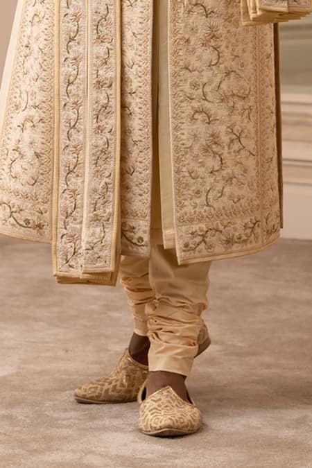 Tarun Tahiliani_Gold Churidar Stretch Poplin, Kurta Dupion Silk, Sherwani And Embroidered Set_Online_at_Aza_Fashions