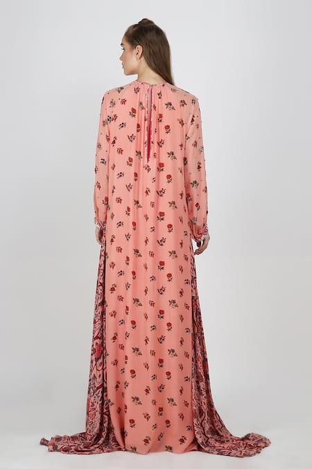 Shop Nikasha Pink Georgette Round Printed Maxi Dress at Aza Fashions Shop_Nikasha_Pink Georgette Round Printed Maxi Dress _at_Aza_Fashions
