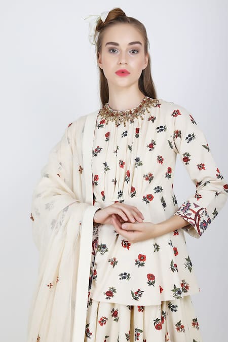 Nikasha White Cotton Silk, Poplin Round Printed Kurta And Lehenga Set Online at Aza Fashions Nikasha_White Cotton Silk, Poplin Round Printed Kurta And Lehenga Set _Online_at_Aza_Fashions