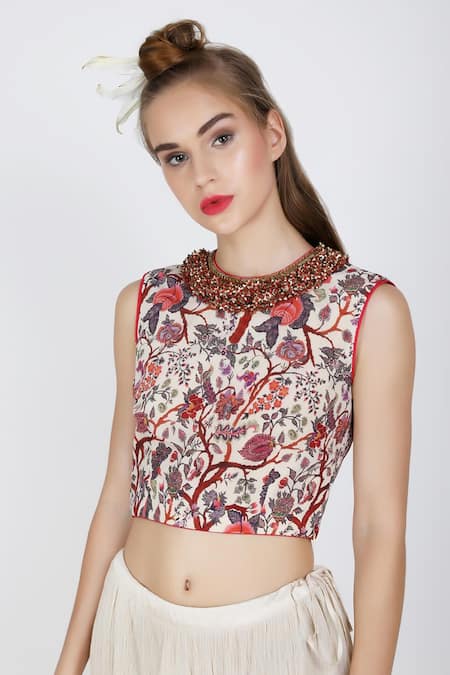 Nikasha_Grey Round Printed Saree With Blouse _Online_at_Aza_Fashions