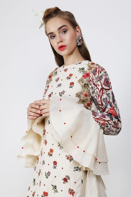 Buy_Nikasha_White Cotton Round Printed Tunic And Pant Set _Online_at_Aza_Fashions