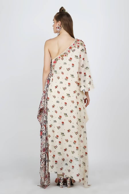 Shop Nikasha White One Shoulder Printed Top And Dhoti Pant Set at Aza Fashions Shop_Nikasha_White One Shoulder Printed Top And Dhoti Pant Set _at_Aza_Fashions