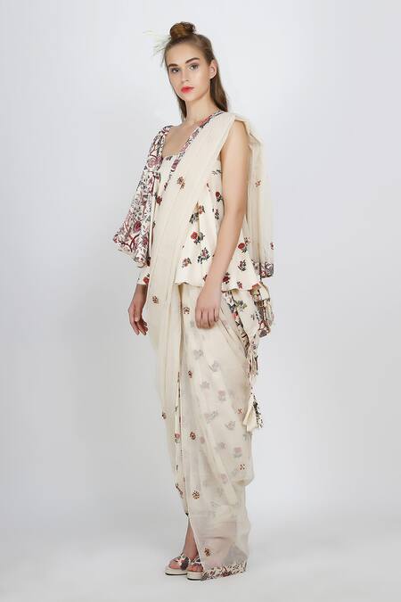 Nikasha_White Cotton One Shoulder Blouse And Dhoti Pant Set _Online_at_Aza_Fashions