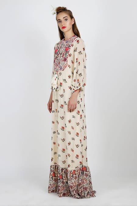Nikasha_White Round Printed Floral Dress _Online_at_Aza_Fashions
