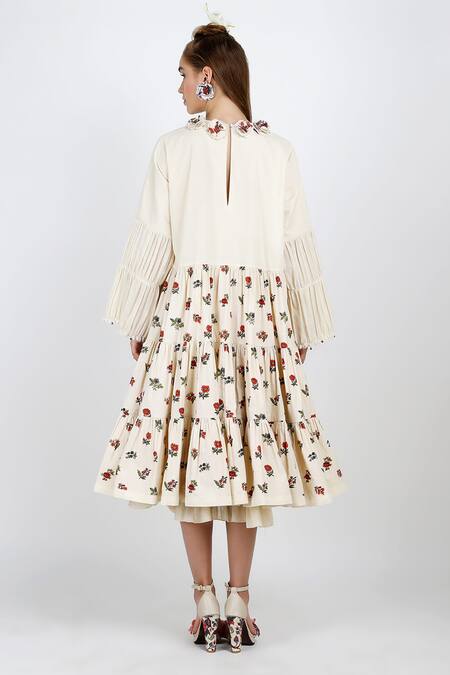 Shop Nikasha White Round Printed Tiered Dress at Aza Fashions Shop_Nikasha_White Round Printed Tiered Dress _at_Aza_Fashions