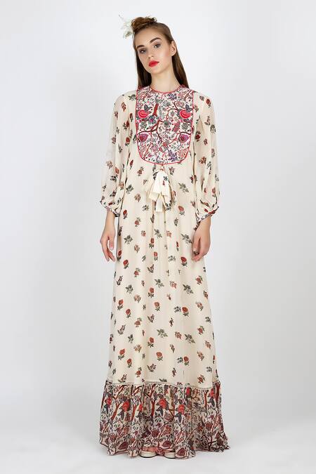 Nikasha White Round Printed Floral Dress For Women