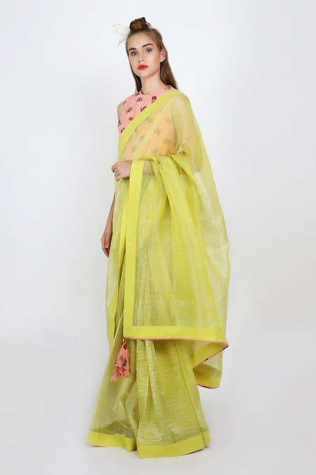 Nikasha Green Round Kota Doria Saree With Blouse 