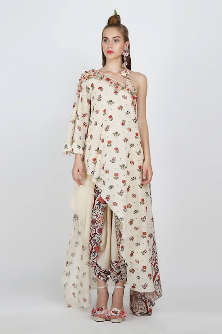 Nikasha Printed One Shoulder Top & Dhoti Pant Set 