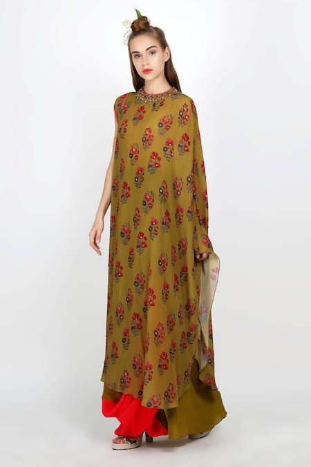 Nikasha_Coral Printed Kurta Skirt Set _Online_at_Aza_Fashions