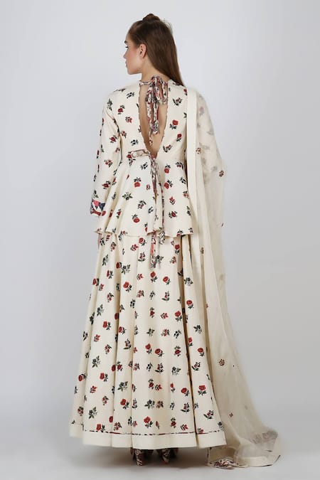 Shop Nikasha White Cotton Silk, Poplin Round Printed Kurta And Lehenga Set at Aza Fashions Shop_Nikasha_White Cotton Silk, Poplin Round Printed Kurta And Lehenga Set _at_Aza_Fashions