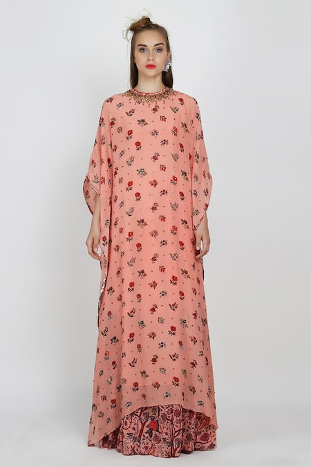 Nikasha_Pink Kaftan Kurta With Skirt Set _Online_at_Aza_Fashions