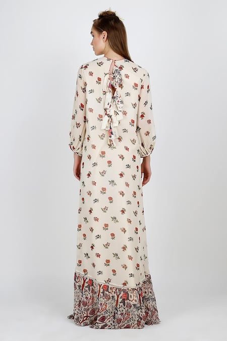 Shop_Nikasha_White Round Printed Floral Dress _at_Aza_Fashions