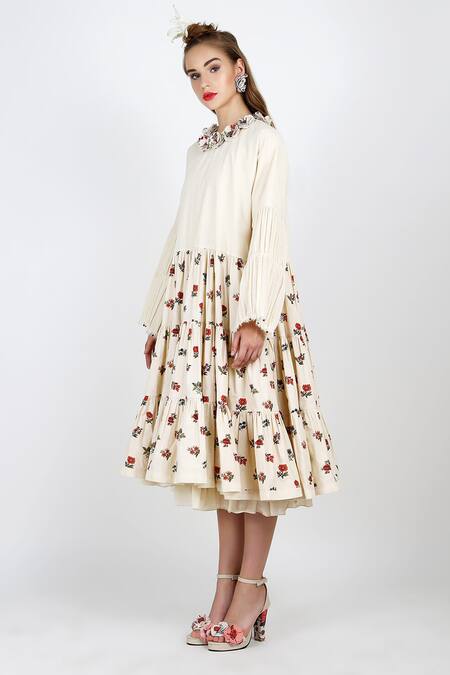 Nikasha White Round Printed Tiered Dress Online at Aza Fashions Nikasha_White Round Printed Tiered Dress _Online_at_Aza_Fashions