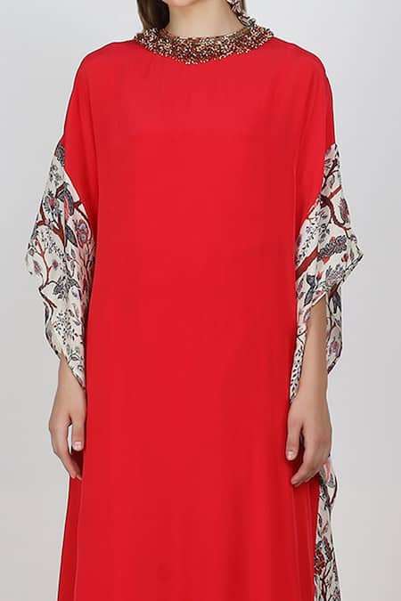 Buy_Nikasha_Red Kaftan Kurta With Asymmetric Skirt _Online_at_Aza_Fashions