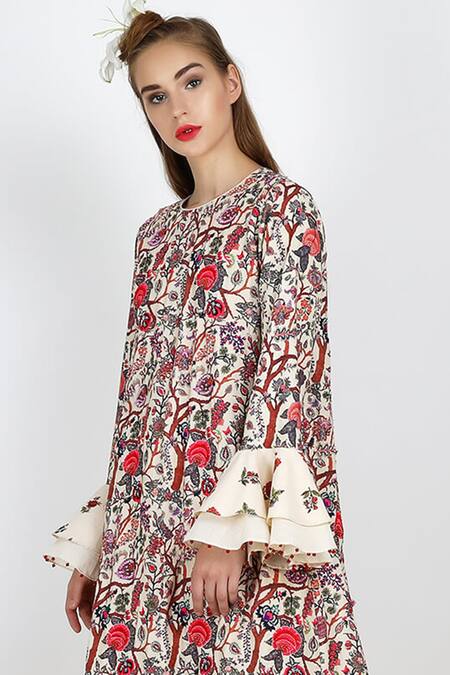 Buy_Nikasha_White Cotton Round Printed Backless Tunic And Pant Set _Online_at_Aza_Fashions