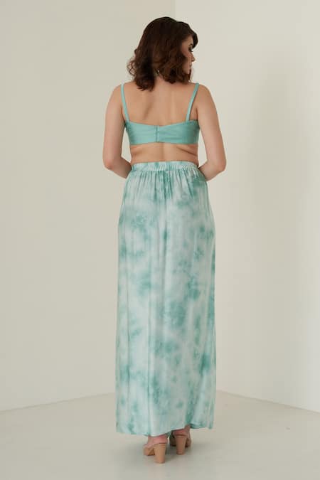 Shop_Merge Design_Blue Sequin Scoop Neck Long Shrug And Dhoti Skirt Set_Online_at_Aza_Fashions