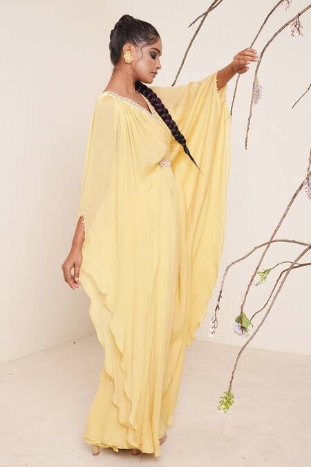 Buy Merge Design Yellow Chiffon, Lining Crepe Mirror Work, Pearls, Sequin, Embroidered Kaftan Online at Aza Fashions Buy_Merge Design_Yellow Chiffon, Lining Crepe Mirror Work, Pearls, Sequin, Embroidered Kaftan _Online_at_Aza_Fashions