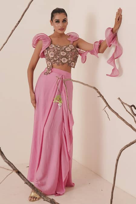 Merge Design Draped Skirt & Structured Blouse Set 