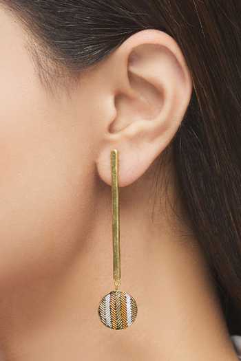 Buy_Nayaab By Aleezeh_Gold Plated Embroidered Handcrafted Circular Drop Long Bar Earrings_Online_at_Aza_Fashions