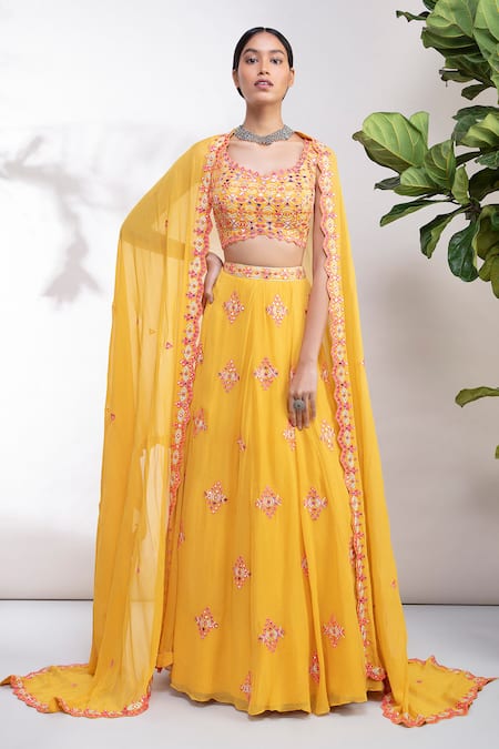 Aneesh Agarwaal Foil Applique Embroidered Lehenga Set 