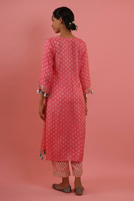 Shop_Tuli_Pink Gota Embroidered Kurta Set_at_Aza_Fashions