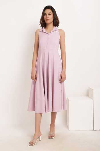 Ranng Label_Purple Luxury Crepe Shirt Collar Dress_Online_at_Aza_Fashions
