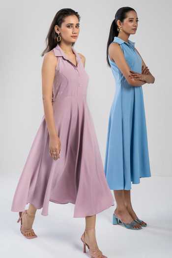 Buy_Ranng Label_Purple Luxury Crepe Shirt Collar Dress_Online_at_Aza_Fashions