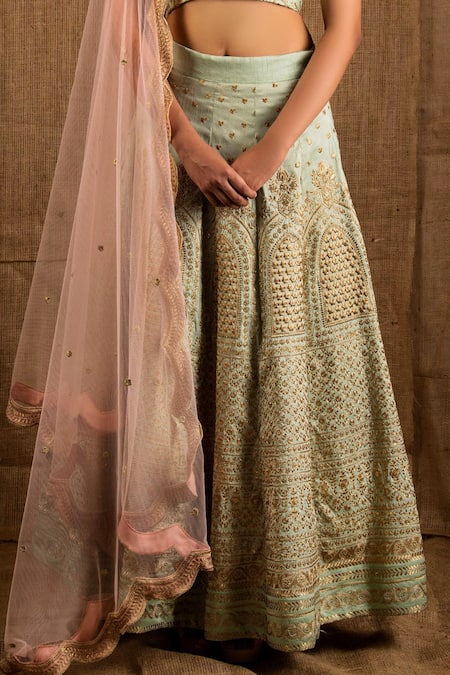Buy Shloka Sudhakar Green Raw Silk, Net Scoop Neck Embroidered Lehenga Set Online at Aza Fashions Buy_Shloka Sudhakar_Green Raw Silk, Net Scoop Neck Embroidered Lehenga Set _Online_at_Aza_Fashions