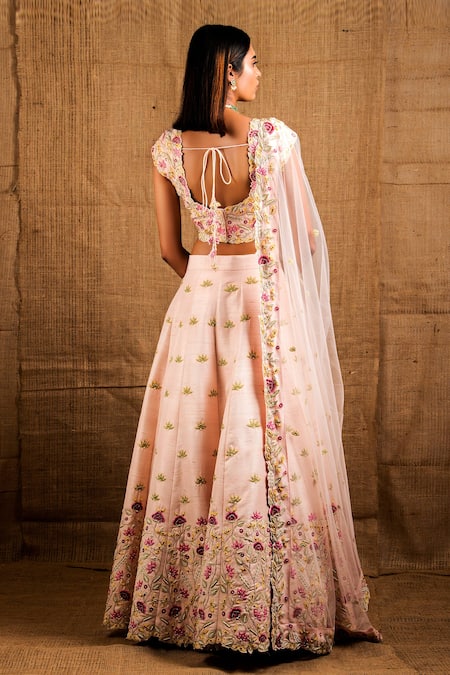 Shop Shloka Sudhakar Pink Raw Silk, Net Round Embroidered Lehenga Set at Aza Fashions Shop_Shloka Sudhakar_Pink Raw Silk, Net Round Embroidered Lehenga Set _at_Aza_Fashions