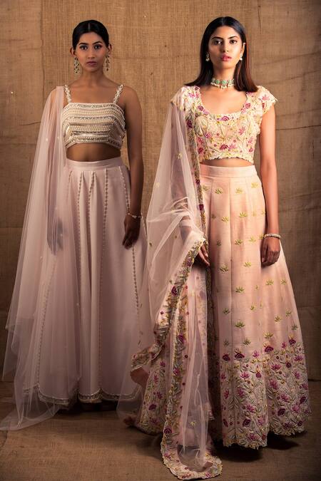 Buy Shloka Sudhakar Pink Raw Silk, Net Round Embroidered Lehenga Set Online at Aza Fashions Buy_Shloka Sudhakar_Pink Raw Silk, Net Round Embroidered Lehenga Set _Online_at_Aza_Fashions