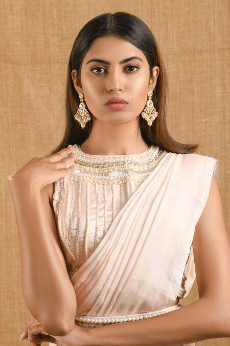 Shop_Shloka Sudhakar_Peach Crepe Round Saree With Embroidered Blouse_Online_at_Aza_Fashions
