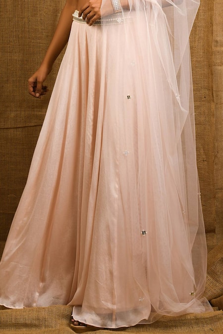 Shop Shloka Sudhakar Peach Crepe Scoop Neck Embellished Lehenga Set Online at Aza Fashions Shop_Shloka Sudhakar_Peach Crepe Scoop Neck Embellished Lehenga Set _Online_at_Aza_Fashions