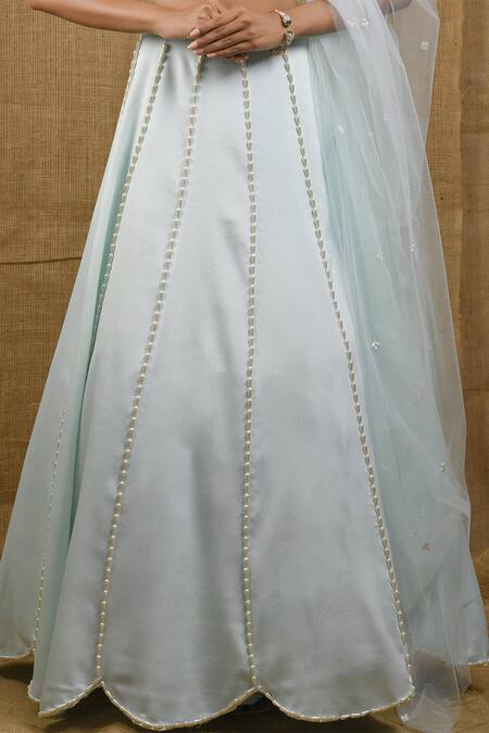 Buy Shloka Sudhakar Blue Crepe V Neck Embellished Lehenga Set Online at Aza Fashions Buy_Shloka Sudhakar_Blue Crepe V Neck Embellished Lehenga Set _Online_at_Aza_Fashions