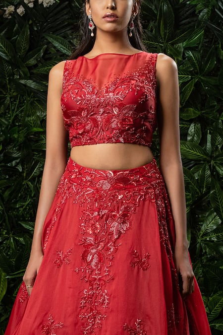 Buy Mirroir Red Organza And Net High Embellished Lehenga Set Online at Aza Fashions Buy_Mirroir_Red Organza And Net High Embellished Lehenga Set _Online_at_Aza_Fashions