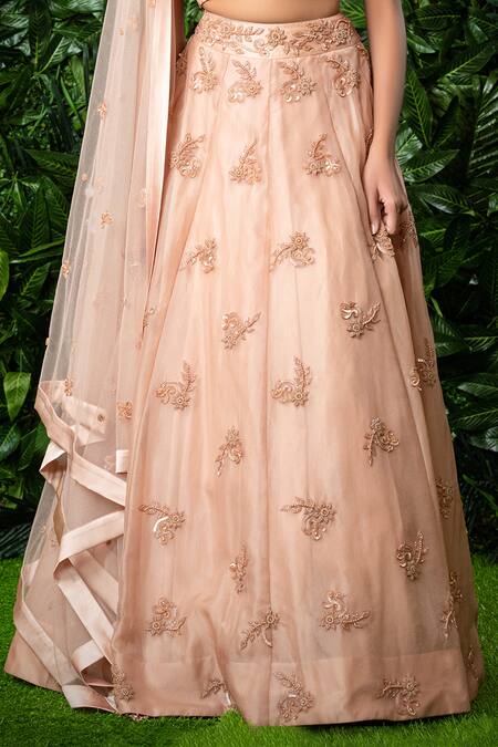 Mirroir Peach Organza And Net Scoop Neck Embellished Lehenga Set Online at Aza Fashions Mirroir_Peach Organza And Net Scoop Neck Embellished Lehenga Set _Online_at_Aza_Fashions