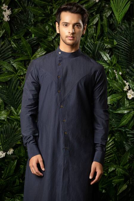 Mirroir_Blue Poly Blend Quilted Bundi And Kurta Set  _Online_at_Aza_Fashions