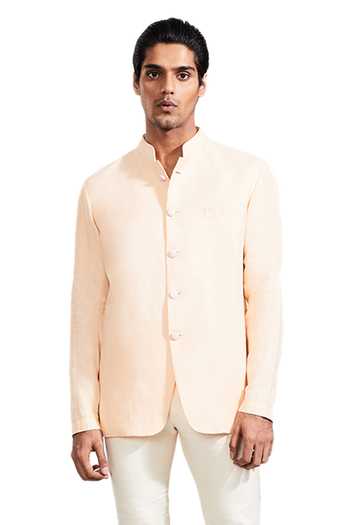 Buy Kunal Rawal Peach Linen Bandhgala at Aza Fashions Buy_Kunal Rawal_Peach Linen Bandhgala _at_Aza_Fashions