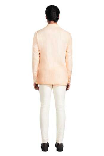 Shop Kunal Rawal Peach Linen Bandhgala at Aza Fashions Shop_Kunal Rawal_Peach Linen Bandhgala _at_Aza_Fashions