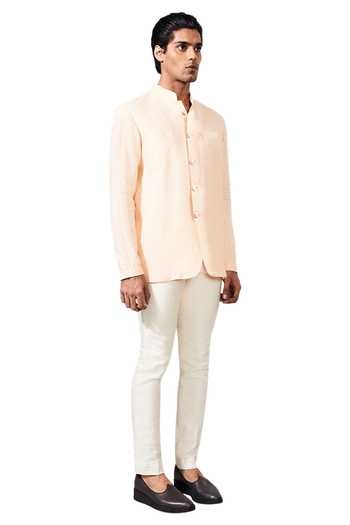 Kunal Rawal Peach Linen Bandhgala Online at Aza Fashions Kunal Rawal_Peach Linen Bandhgala _Online_at_Aza_Fashions