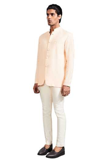 Buy Kunal Rawal Peach Linen Bandhgala Online at Aza Fashions Buy_Kunal Rawal_Peach Linen Bandhgala _Online_at_Aza_Fashions