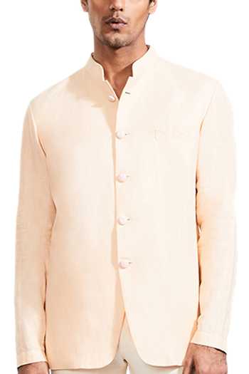 Kunal Rawal Peach Linen Bandhgala at Aza Fashions Kunal Rawal_Peach Linen Bandhgala _at_Aza_Fashions
